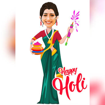 Send Happy Holi Couple Caricature Gift Online,  | FlowerAura