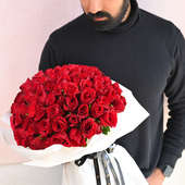 Bouquet of 100 Red Roses in Premium White Paper
