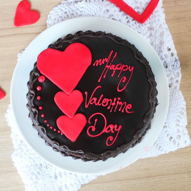 Choco truffle cake with 3 hearts for valentine - Top View