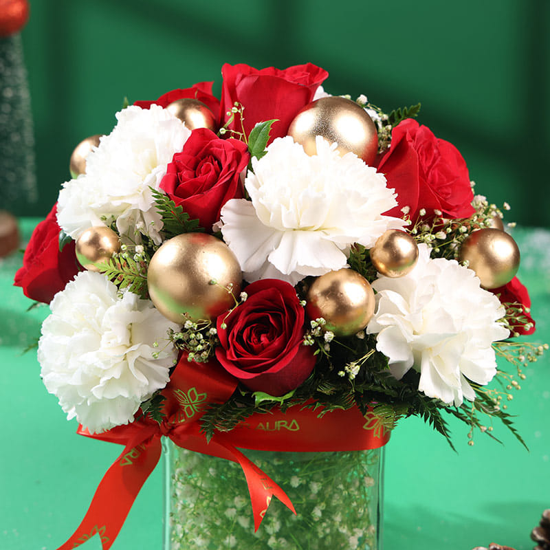 Season’S Grace Red Roses With White Carnations