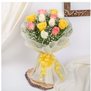 Serene White Pink Yellow Rose Bouquet