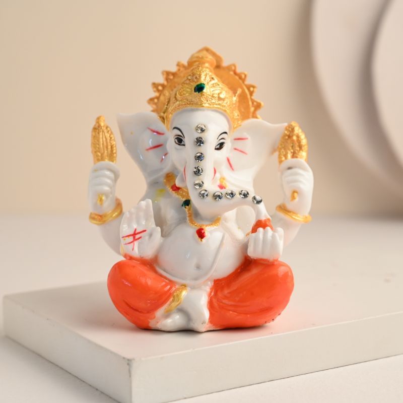 Serene White Polyresin Ganesha Figurine