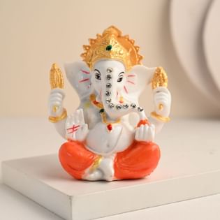 Serene White Polyresin Ganesha Figurine
