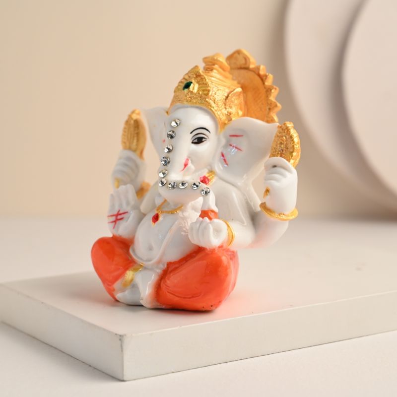 Serene White Polyresin Ganesha Figurine