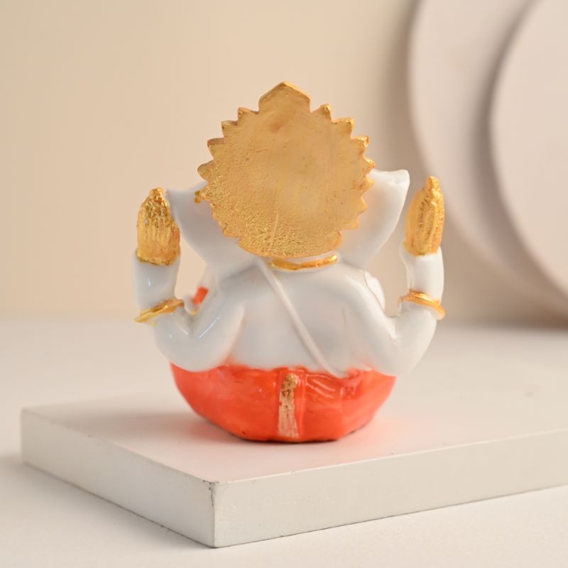  Back View of Serene White Polyresin Ganesha Figurine