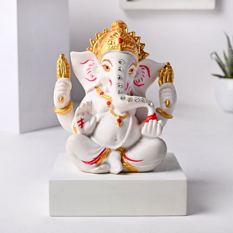 Serene White Polyresin Ganesha Figurine