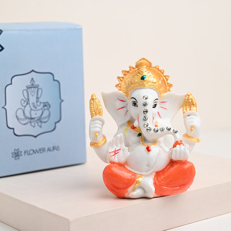 Serene White Polyresin Ganesha Figurine