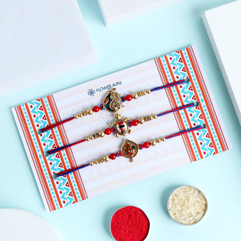 Set of 3 Embellised Rakhi Trio