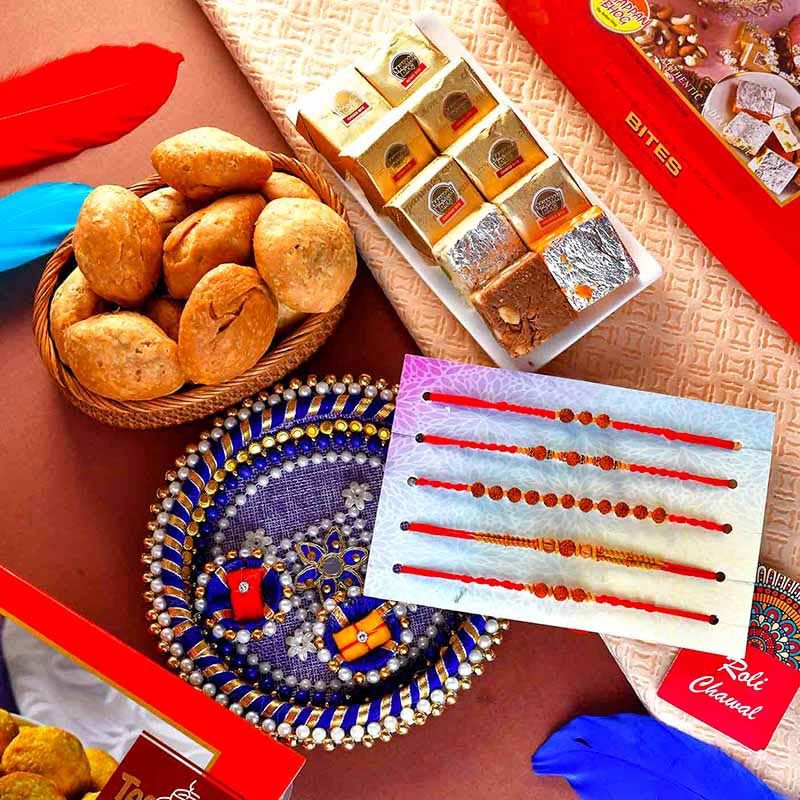 Set Of 5 Rudraksha Rakhi Combo