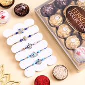 Set Of Five Blue Beaded Rakhi With Ferrero Rocher