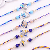 Set Of Five Blue Beaded Rakhis