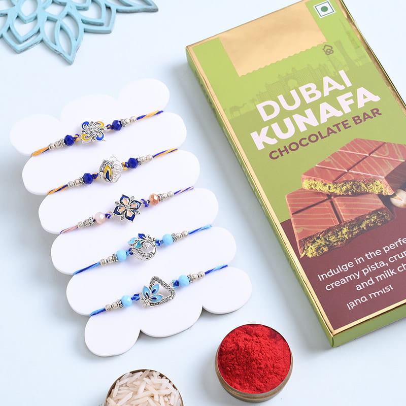 Set Of Five Designer Rakhis N Kunafa Chocolate