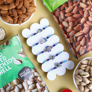 Set Of Five Designer Rakhis With Dry Fruits