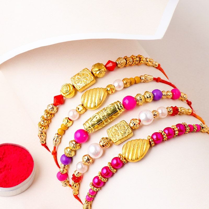 Set of Five Ethnic Colorful Beads Rakhis