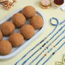 Set Of Five Evil Eye Rakhis With Besan Ladoos