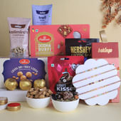 Set Of Five Pastel Pearl Rakhis With Gourmet Bites