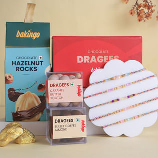 Set Of Five Pastel Rakhis N Sweets Hamper