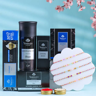 Set Of Five Pearl Rakhis With Mens Grooming Kit