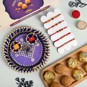 Set Of Five Rakhis With Tika Thali N Laddoos