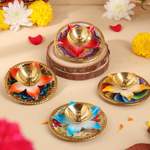 Set of Four Flower Diyas for Diwali