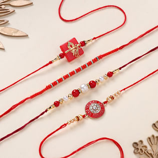 Set Of Four Red N Gold Rakhis
