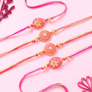 Set Of Four Vibrant Kundan Meenakari Rakhis