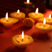 Set Of Six Yellow Flower Candles