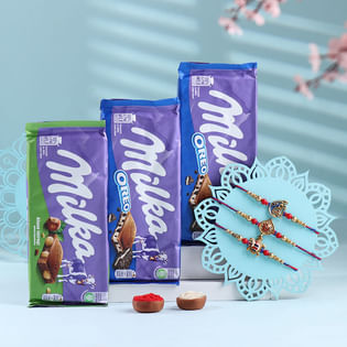 Set Of Three Divine Motifs Rakhi With Chocolates