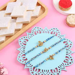 Set Of Three Divine Rakhis With Kaju Katli