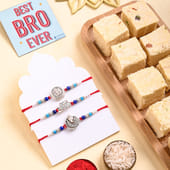 Set Of Three Divine Rakhis With Soan Papdi