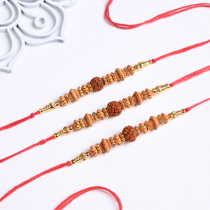 Set Of Three Traditional Rudraksha Rakhis