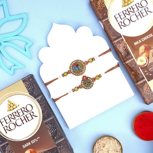 Set Of Two Antique Charm Rakhis With Choco Treats