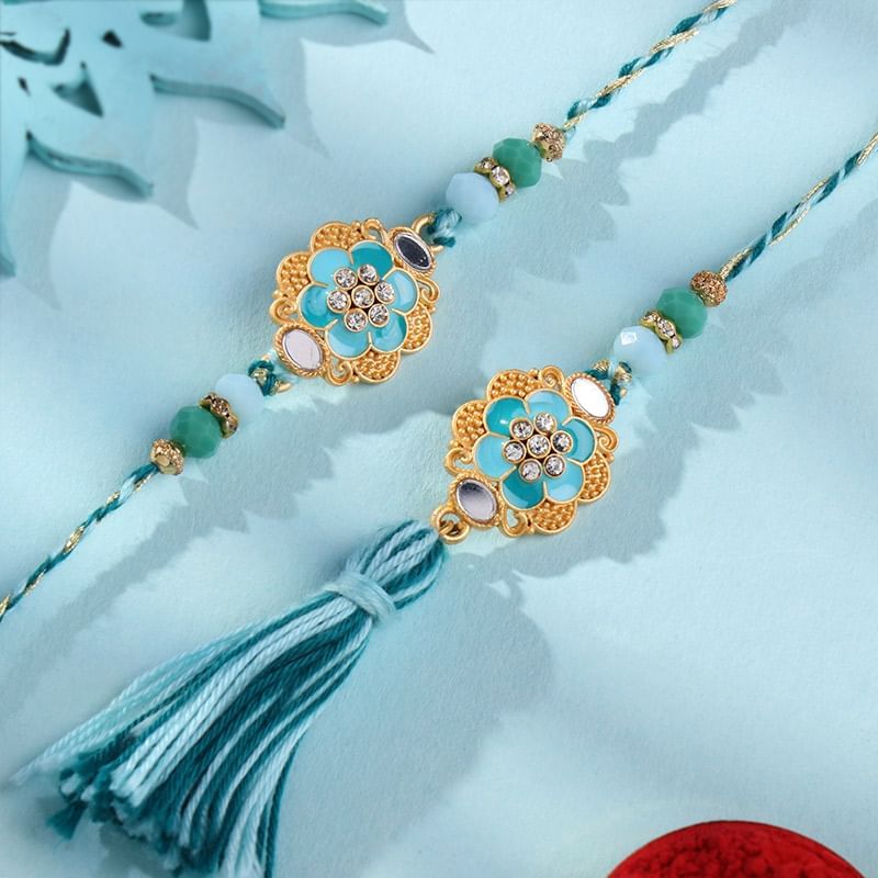 Set Of Two Aqua Tassel Rakhis
