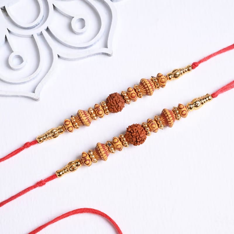 Set Of 2 Rudraksha Rakhi With Red Velvet Cake