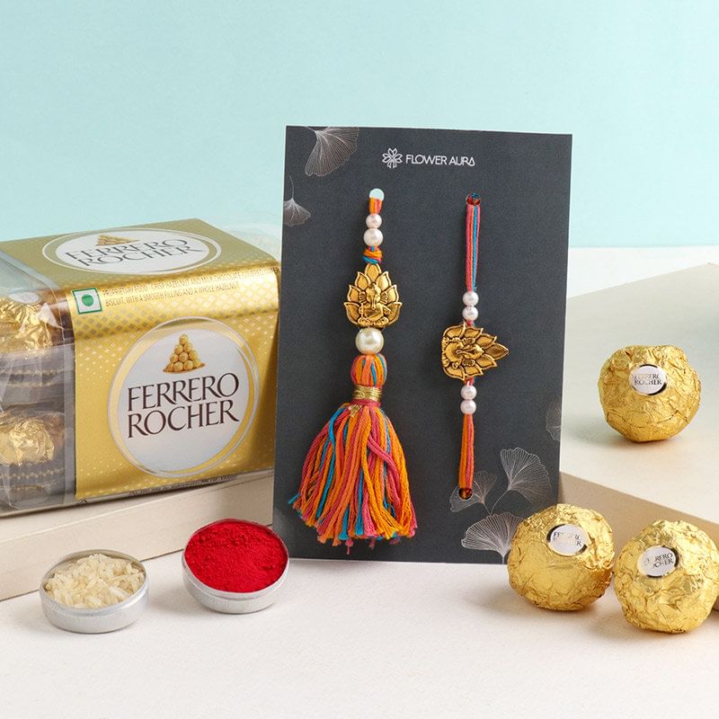 Set of Two Designer Rakhi with Chocolates