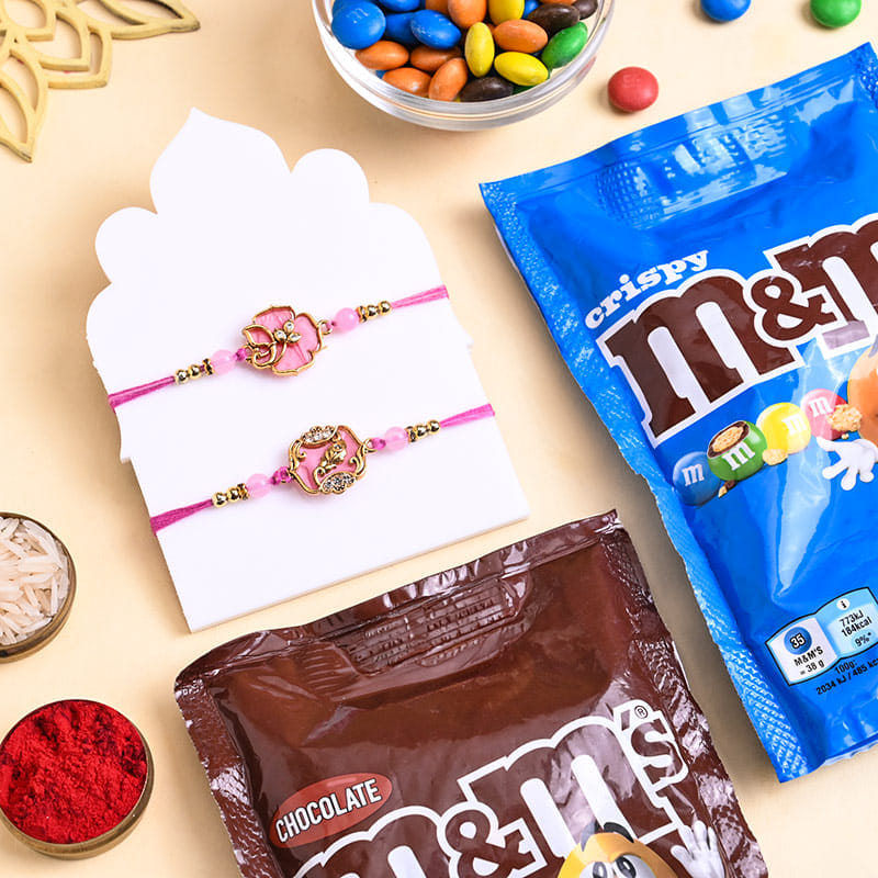Set Of Two Designer Rakhi With Sweet Treats