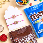 Floral Rakhi Duo With Sweet Treats