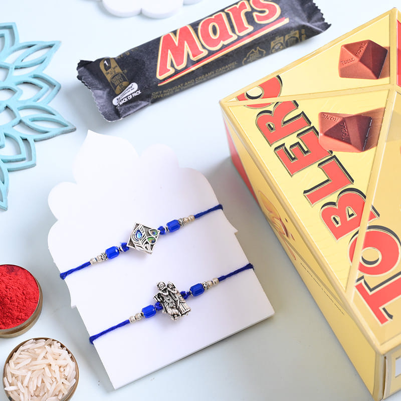 Set Of Two Designer Rakhis With Chocolates