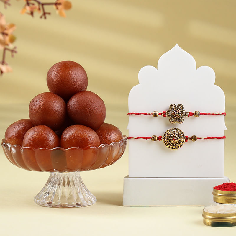 Set Of Two Designer Rakhis With Gulab Jamun-Singapore