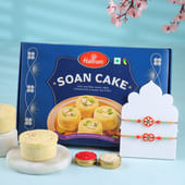 Set Of Two Designer Rakhis With Soan Cake
