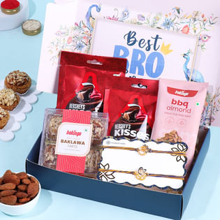 Set Of Two Divine Rakhis N Treats Hamper