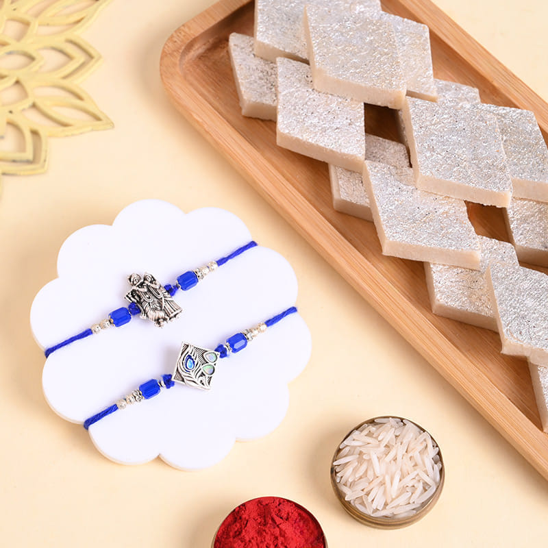 Set Of Two Divine Rakhis With Kaju Katli