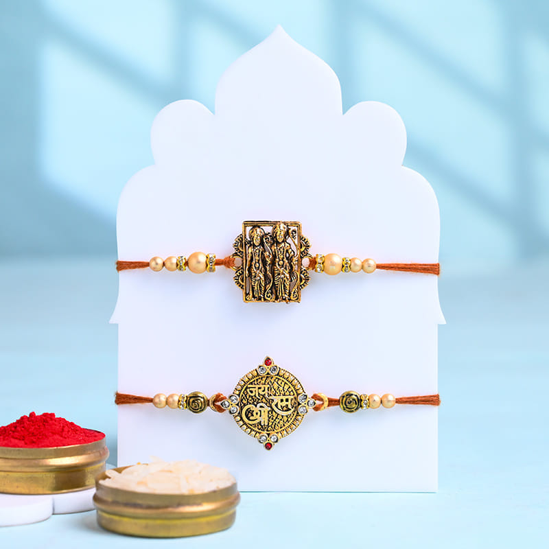 Set Of Two Divine Rakhis With Sweet Treats