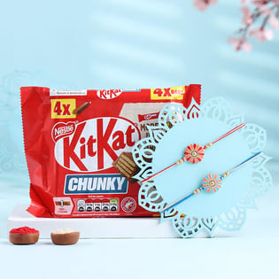 Set Of Two Floral Charm Rakhi With Chocolates-Netherlands