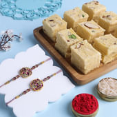 Set Of Two Floral Designer Rakhi With Soan Papdi-UK