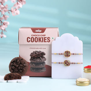 Set Of Two Floral Rakhi With Choco Chip Cookies-Overseas