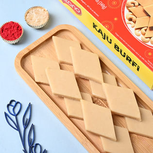 Set Of Two Floral Rakhis With Kaju Burfi