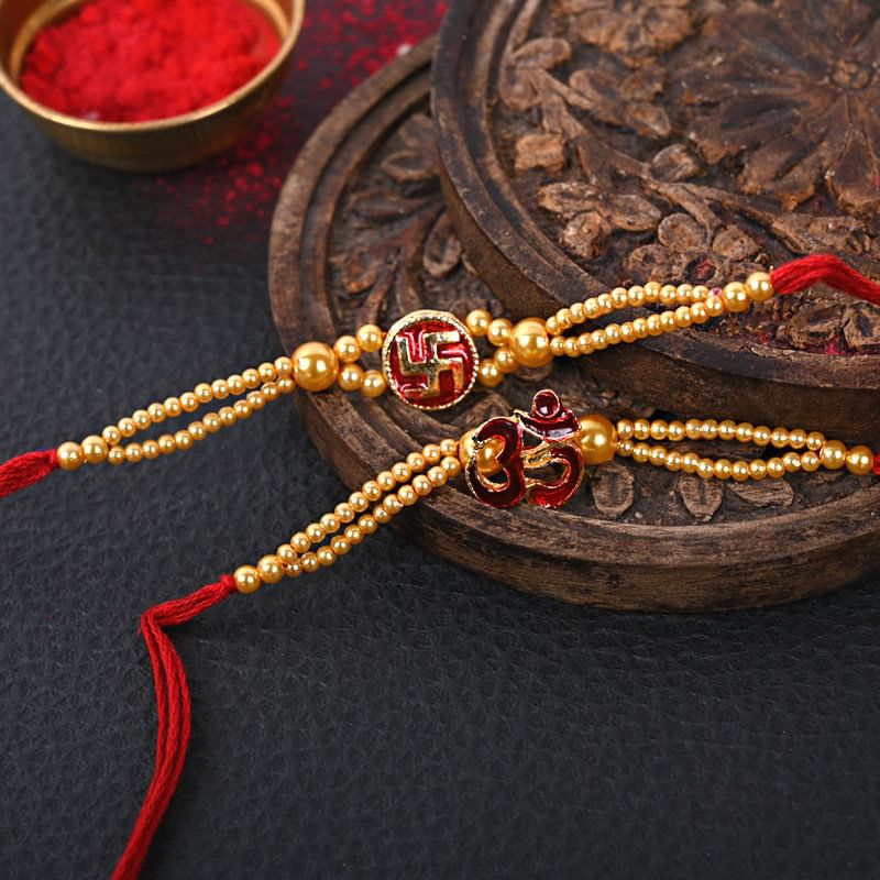 Set Of 2 Designer Rakhi - Set Of Two Holy Rakhi Set