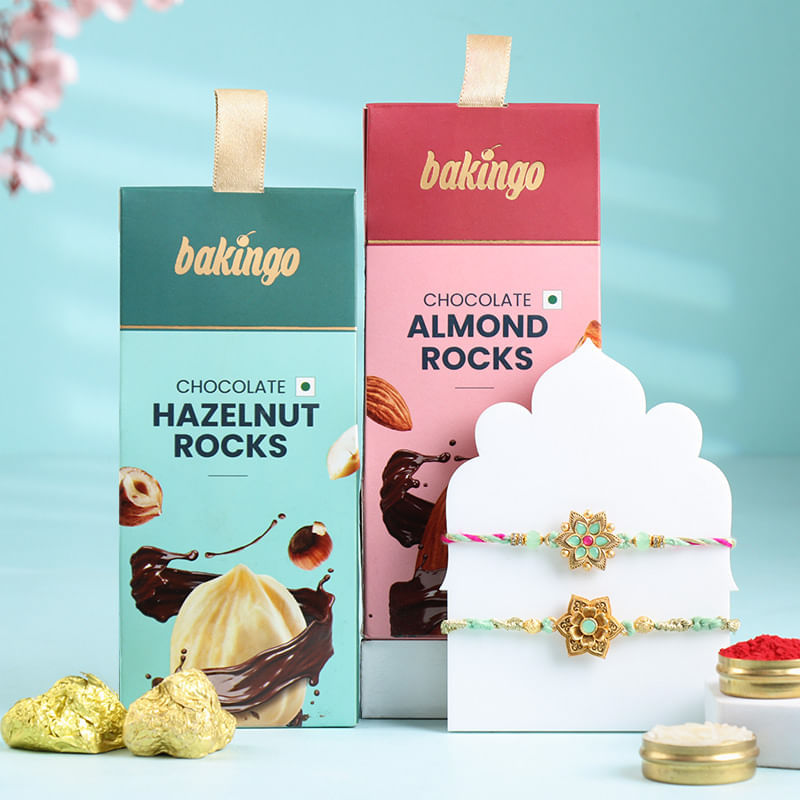 Set Of Two Pastel Floral Rakhis With Nuts-Singapore
