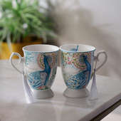 Set Of Two Peacock Illustration Teacups